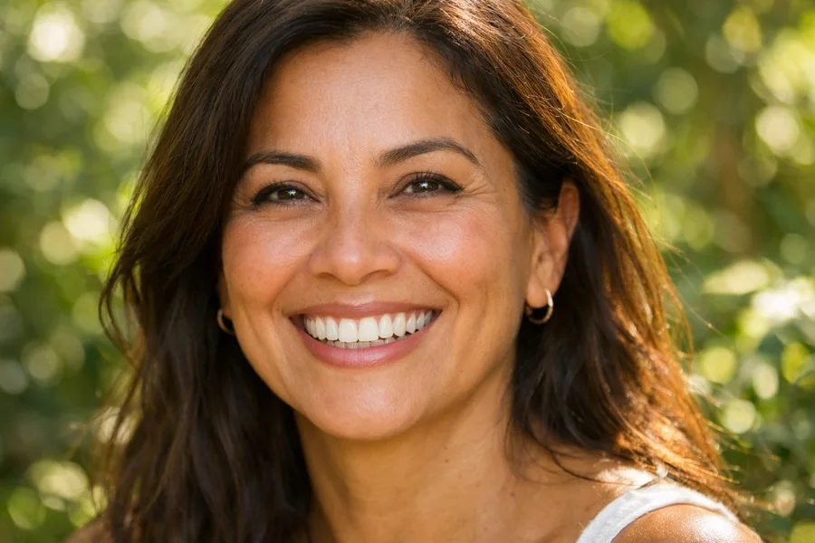 Paciente con encías y sonrisa saludables tras tratamiento periodontal en Ulloa Clínica Dental